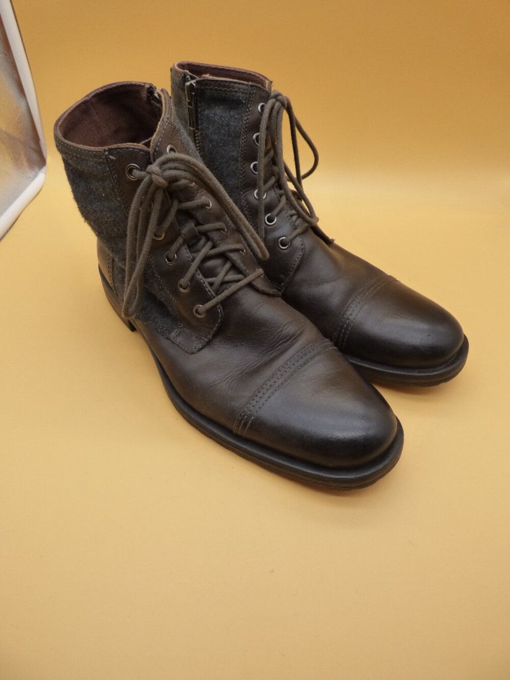 Aston Grey Men's Leather & Wool Combat Boots Brown Size 11
